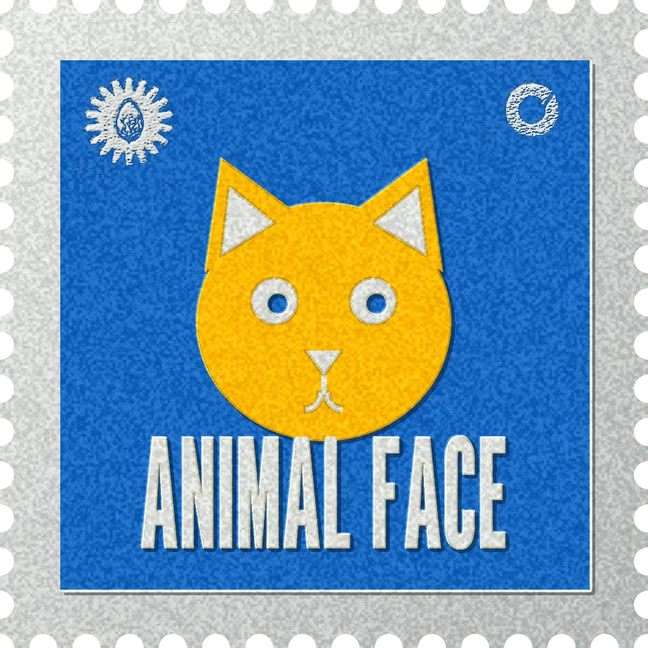 Animal Face stamp, No. 55 in the Official Cannabis collection: a round animal face with pointed ears and cream eyes